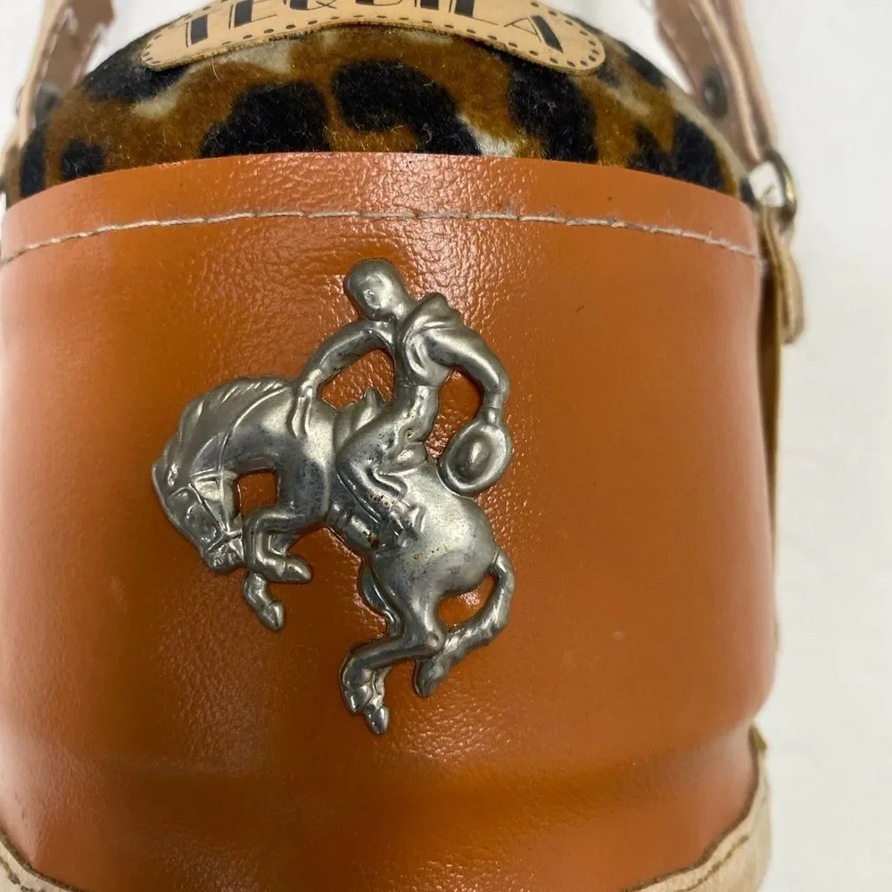Brown Leather Tequila Decanter with silver cowboy